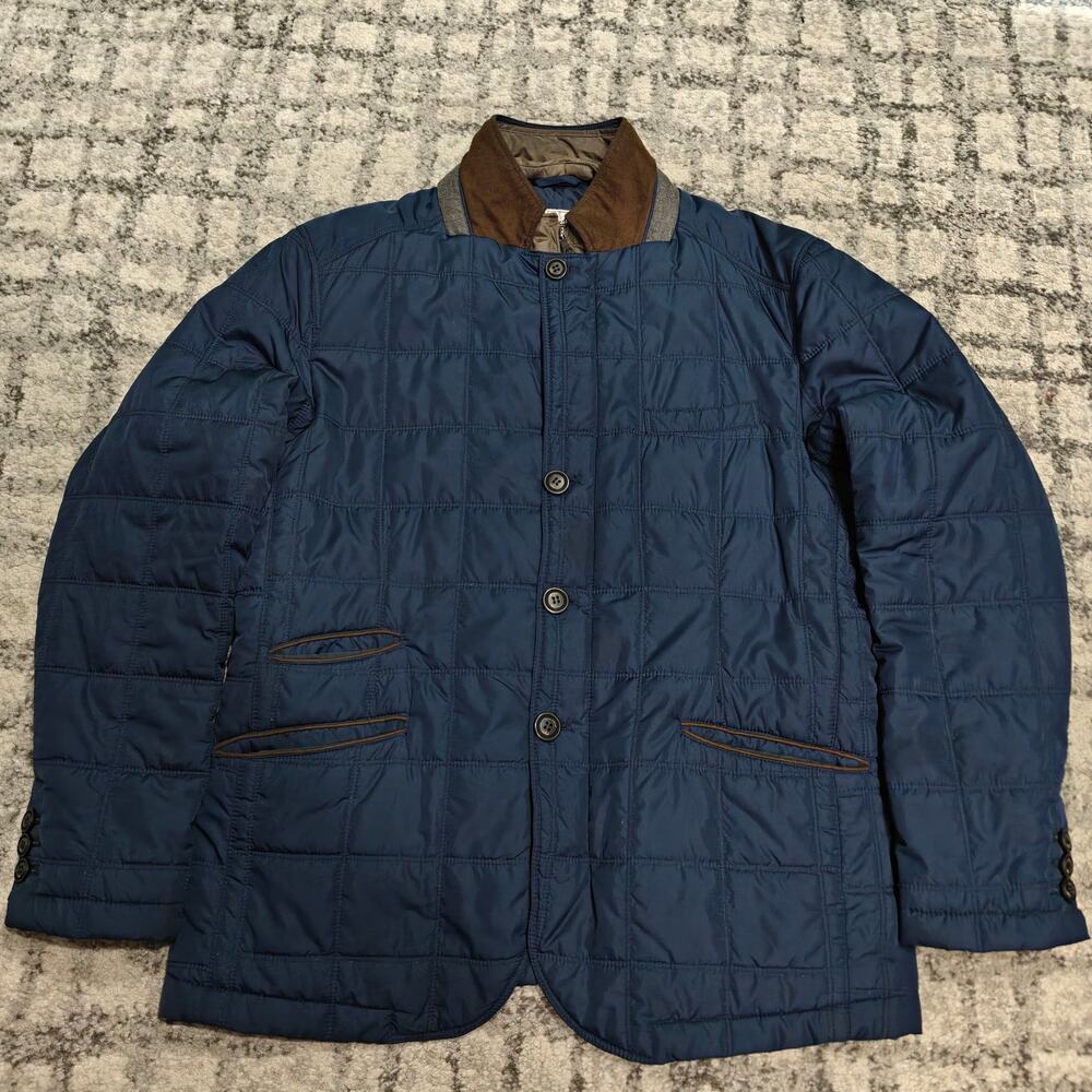 Peter Millar Rare Sample Suffolk Quilted Jacket Blue Suede Trim Men’s Size M